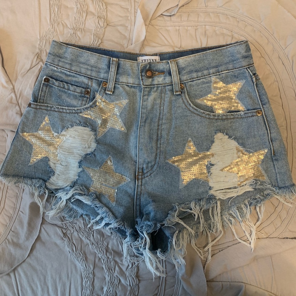 Distressed Star Denim shorts